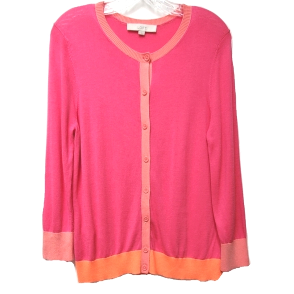 LOFT Pink Lightweight Cotton Blend Cardigan Size Large